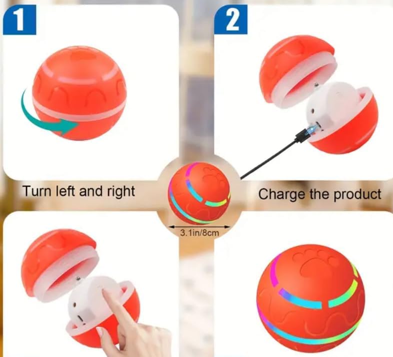 Interactive Pet Ball for Dogs - Automatic LED Flashing Motion, Random