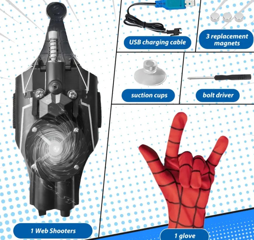 Superhero-Inspired Spider Web Shooter - USB Charging, One-Touch Launch, Durable Synthetic Rubber, Suitable for Teens 14+, Blue/Black, Spider Web Shooter