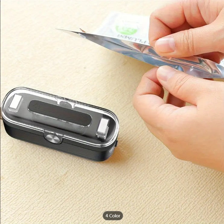 Compact 2-in-1 Mini Bag Sealer & Cutter - Portable Heat Vacuum Sealer for Plastic Bags, Ideal for Food Storage, Snacks, Cookies - Black, Kitchen Essential