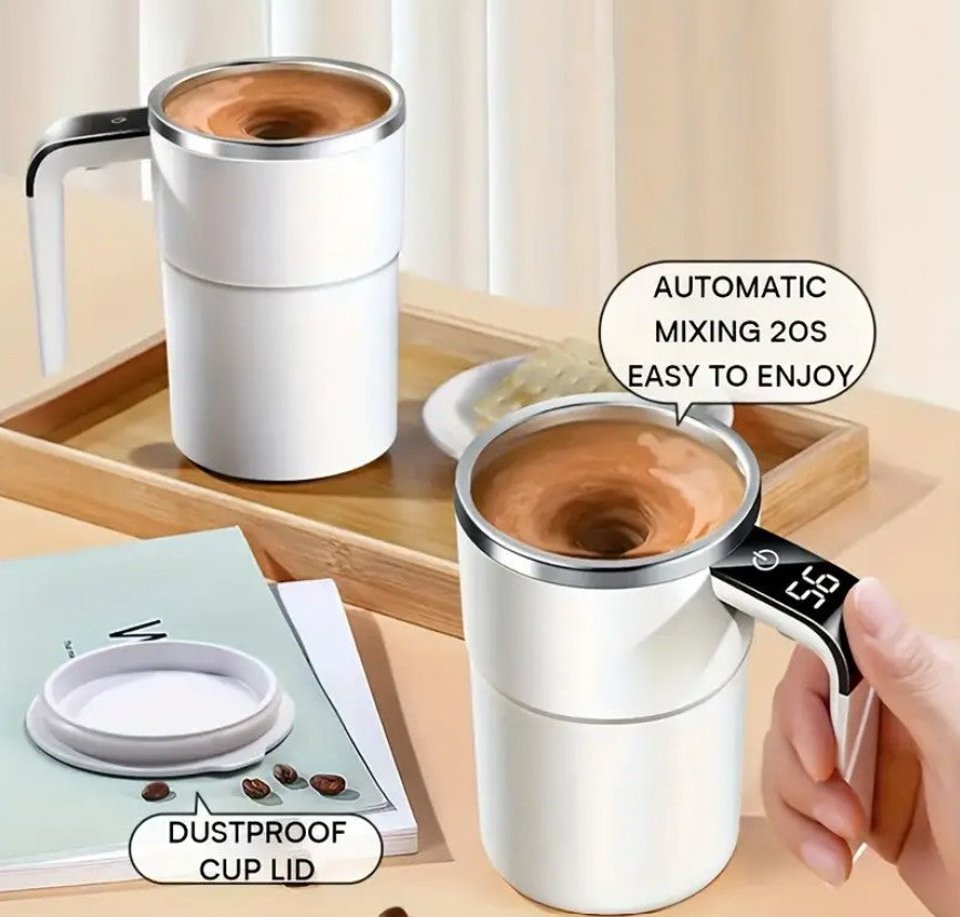 1pc Rechargeable Self-Stirring Mug - 304 Stainless Steel Coffee Cup with Magnetic Lid, Automatic Mixing for Hot Beverages like Cocoa & Milk, Perfect for Office, Kitchen, Travel, and Holiday Gifts